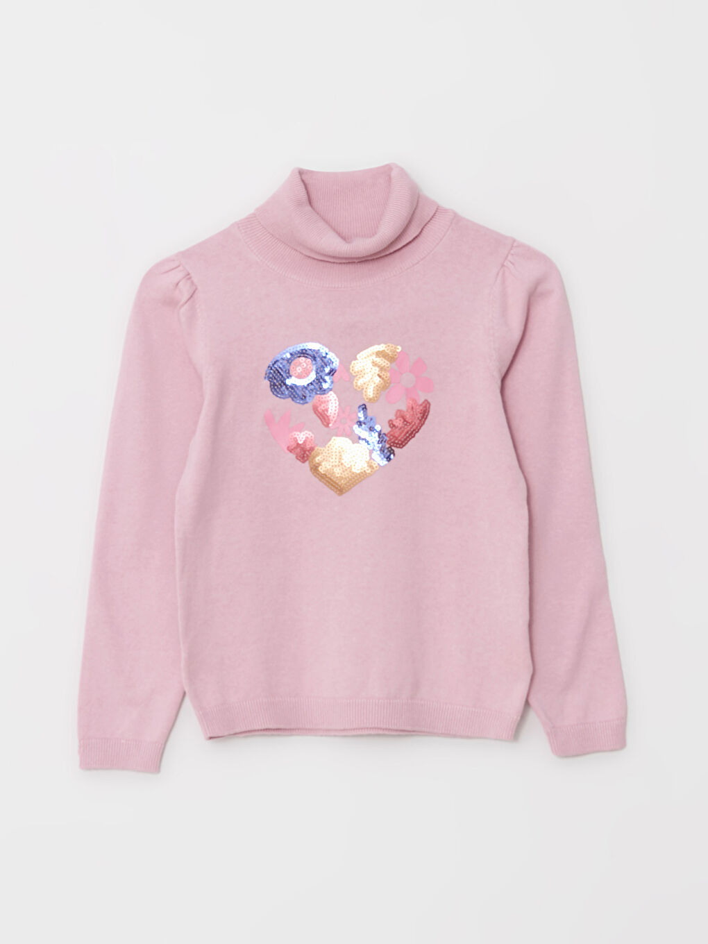 Turtleneck Sequined Long Sleeve Girl Tricot Sweater