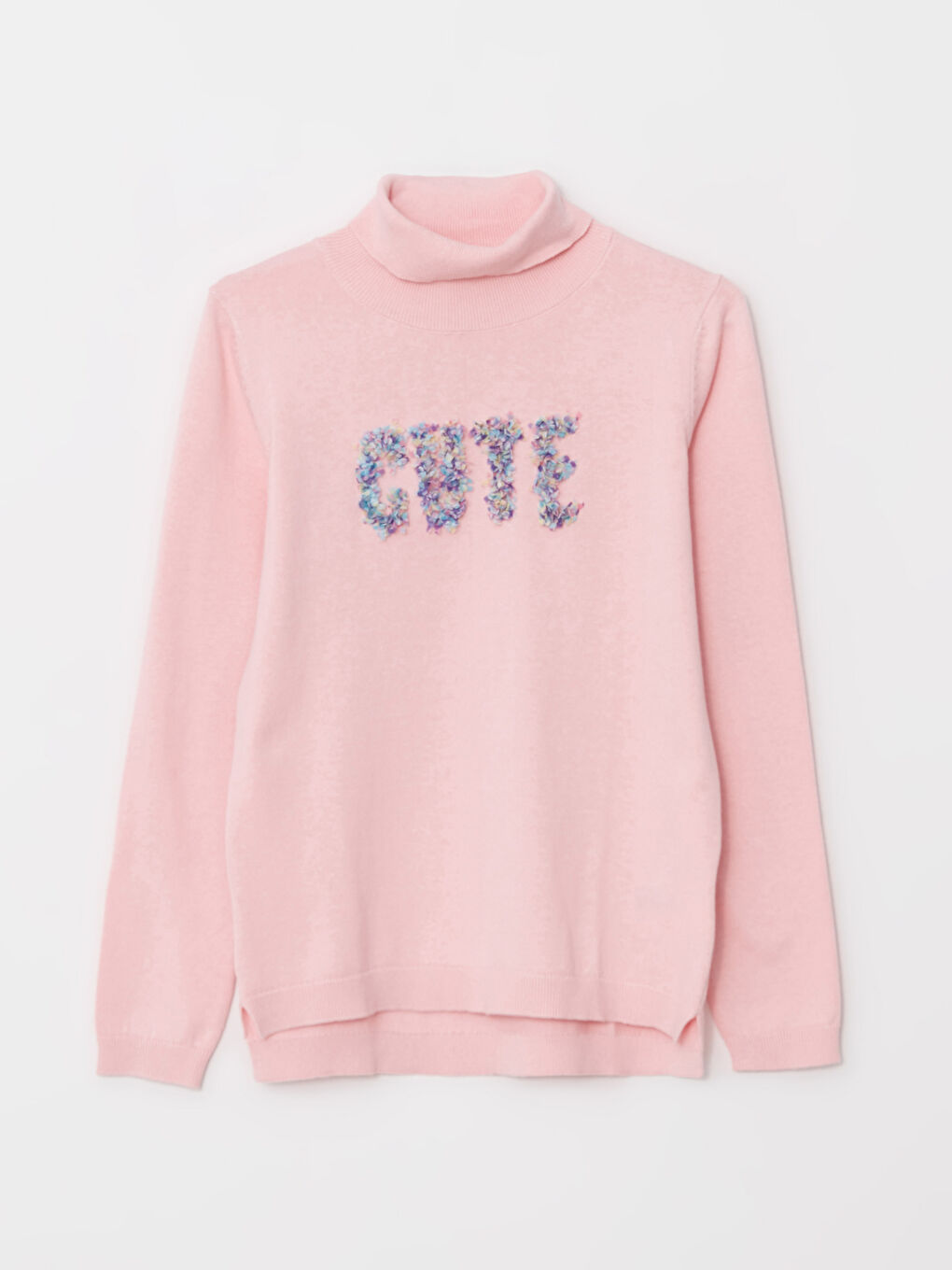 Жоғары жағалы кестеленген ұзын жеңді қыздарға арналған трикотаж жемпір