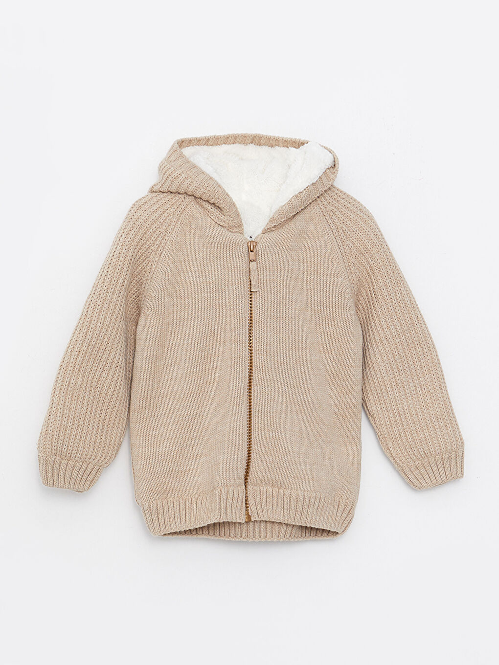 Bej Kapüşonlu Uzun Kollu Basic Erkek Bebek Triko Hırka