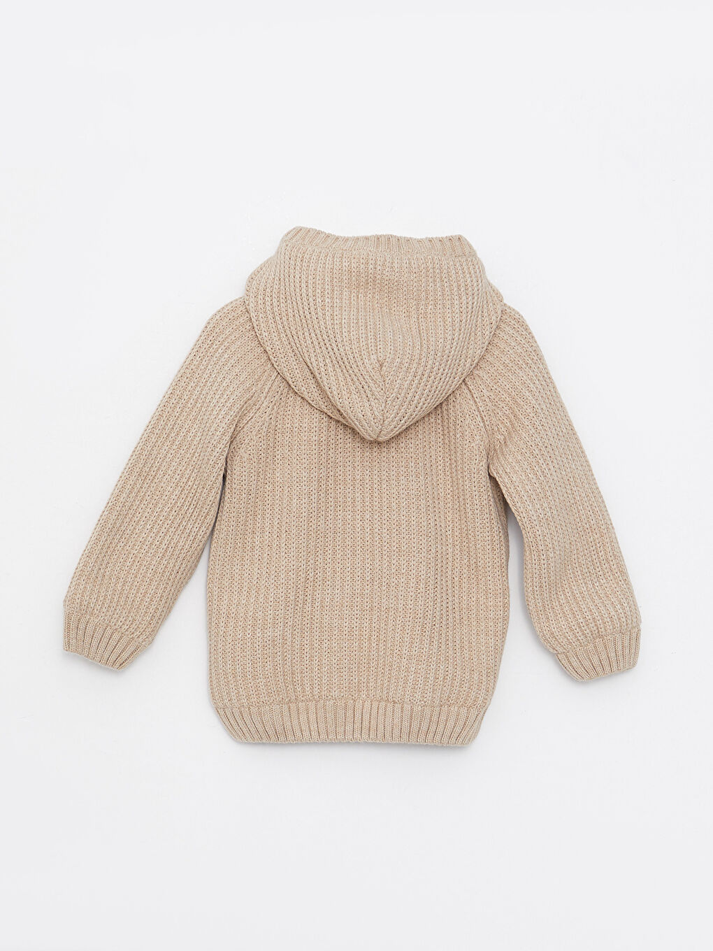 Bej Kapüşonlu Uzun Kollu Basic Erkek Bebek Triko Hırka-1