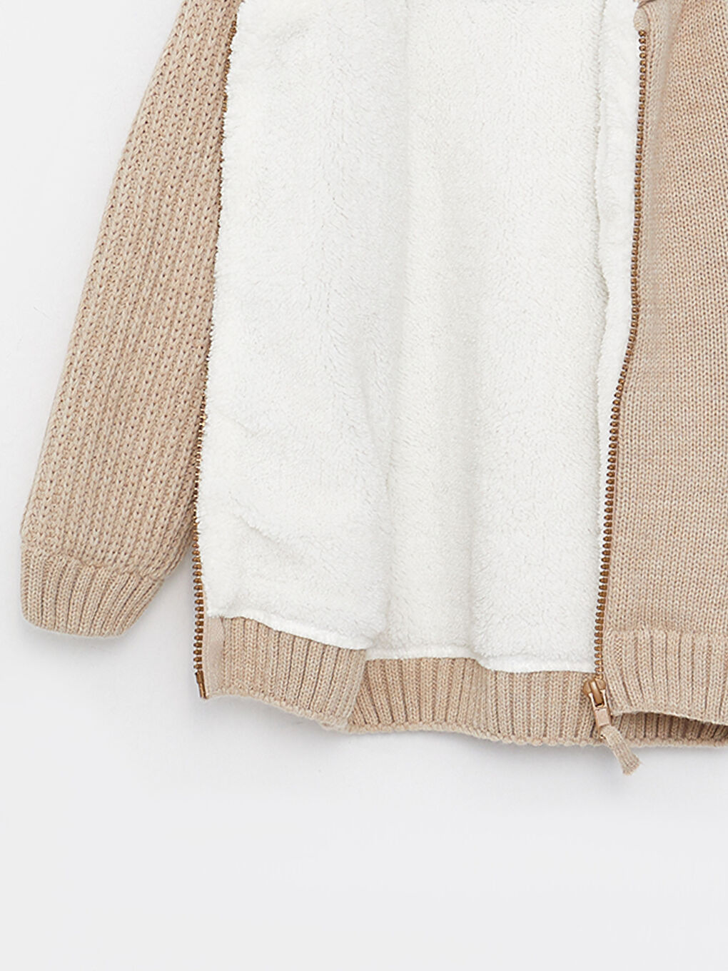 Bej Kapüşonlu Uzun Kollu Basic Erkek Bebek Triko Hırka-2