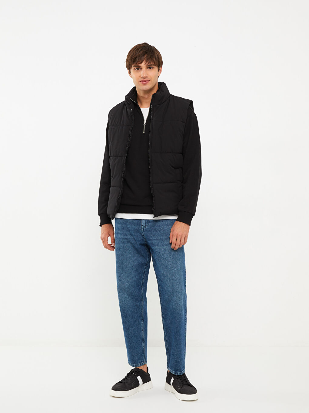 Siyah Standart Kalıp Dik Yaka Erkek Yelek