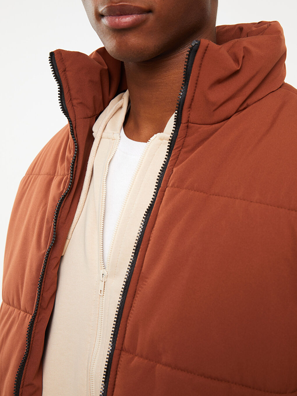 Kırmızı Rahat Kalıp Dik Yaka Erkek Şişme Mont-3