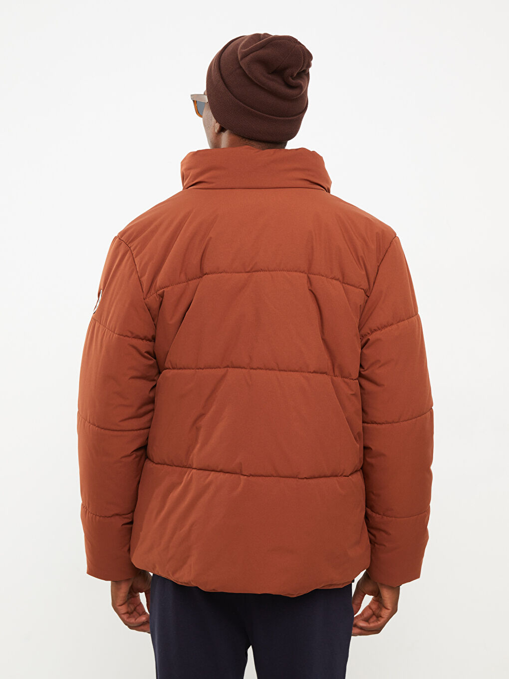 Kırmızı Rahat Kalıp Dik Yaka Erkek Şişme Mont-4