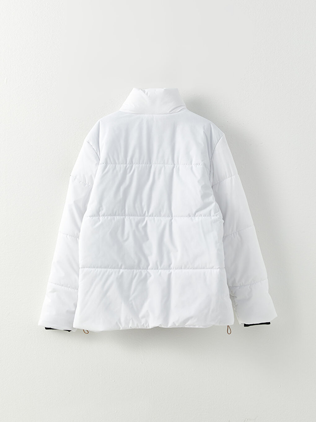 Beyaz Rahat Kalıp Dik Yaka Erkek Şişme Mont-6