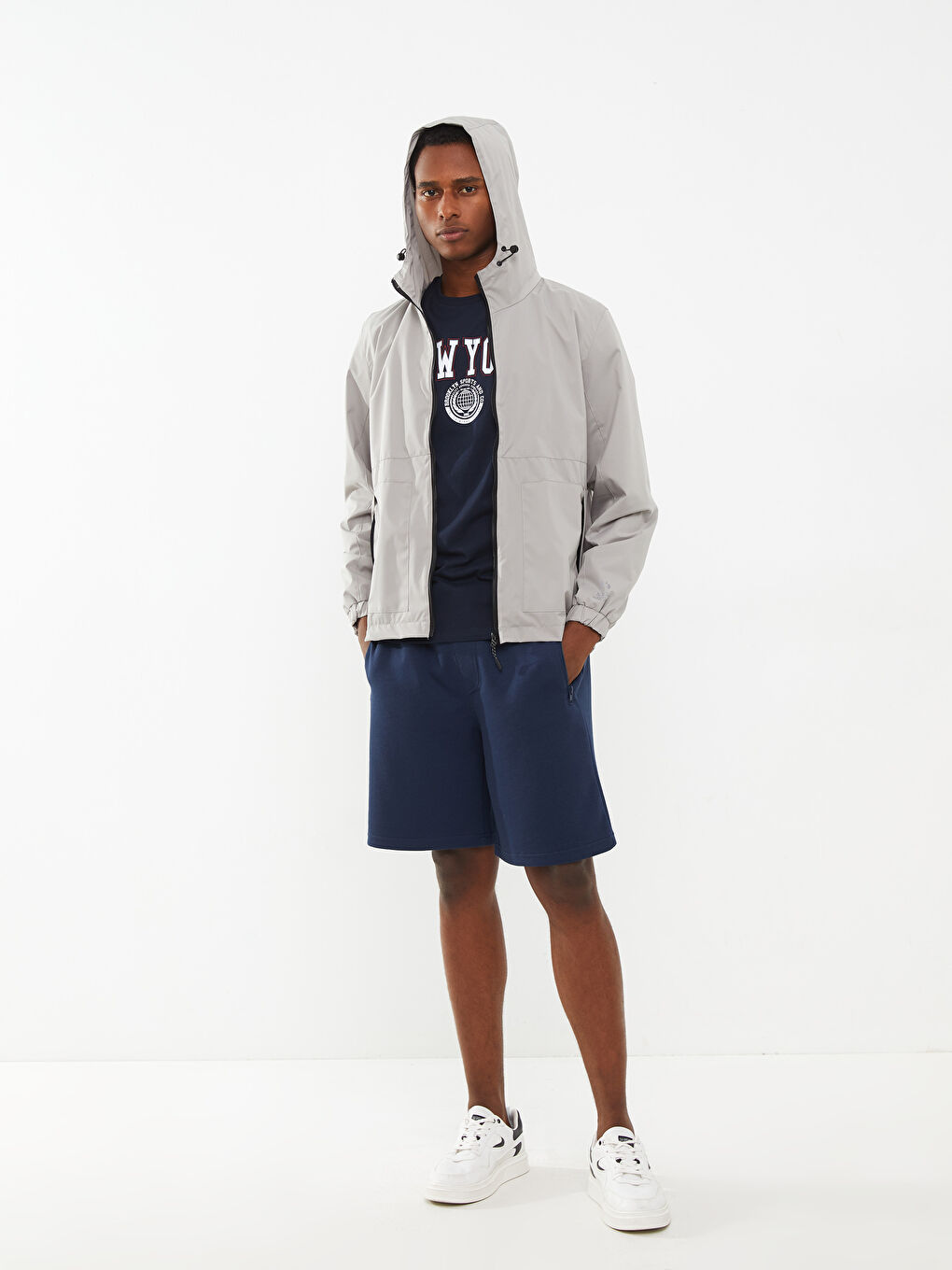 Bej Standart Kalıp Kapüşonlu İnce Erkek Yağmurluk