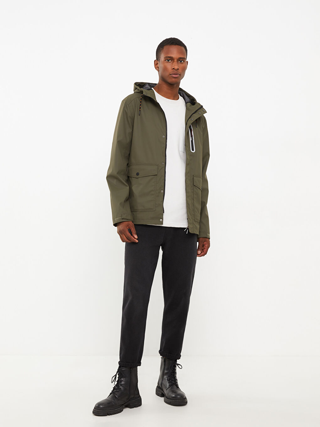 Regular Fit Hooded Men's Faux Leather Coat