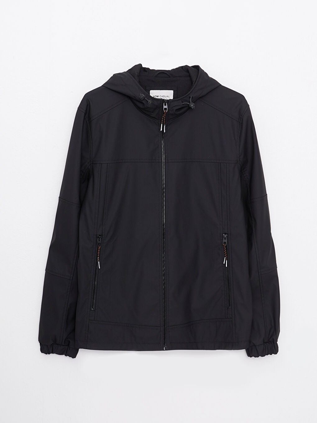 Siyah Standart Kalıp Kapüşonlu Erkek Yağmurluk-5