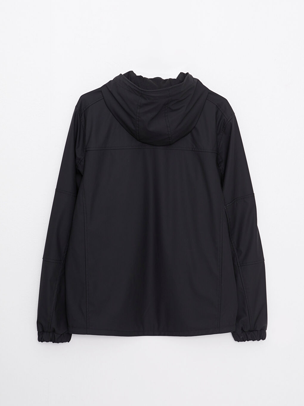 Siyah Standart Kalıp Kapüşonlu Erkek Yağmurluk-6