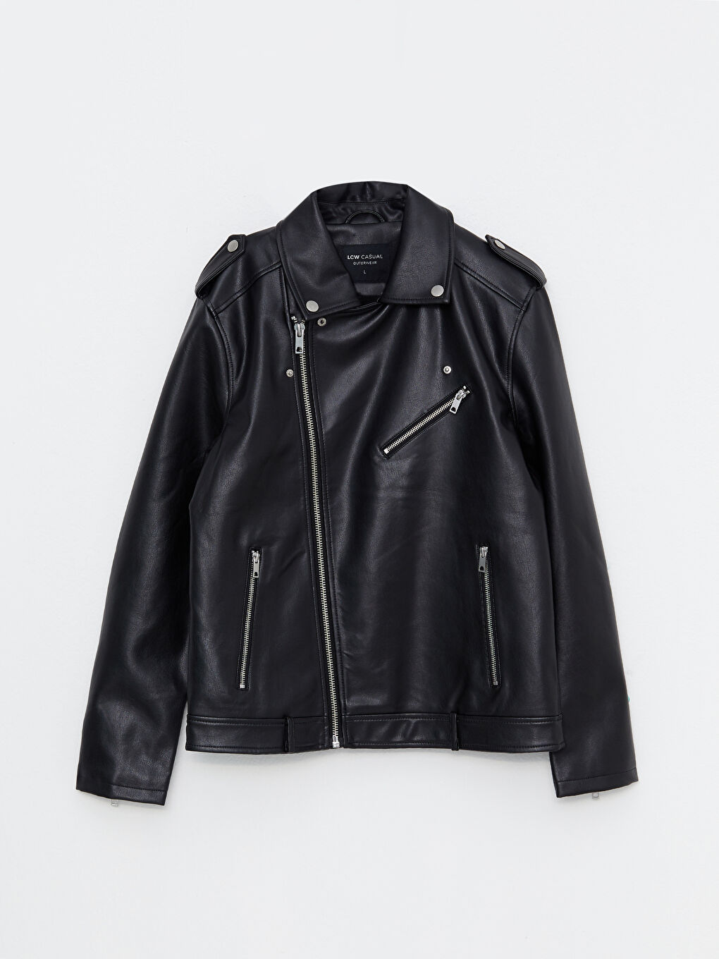 Siyah Slim Fit Gömlek Yaka Erkek Deri Görünümlü Mont-5