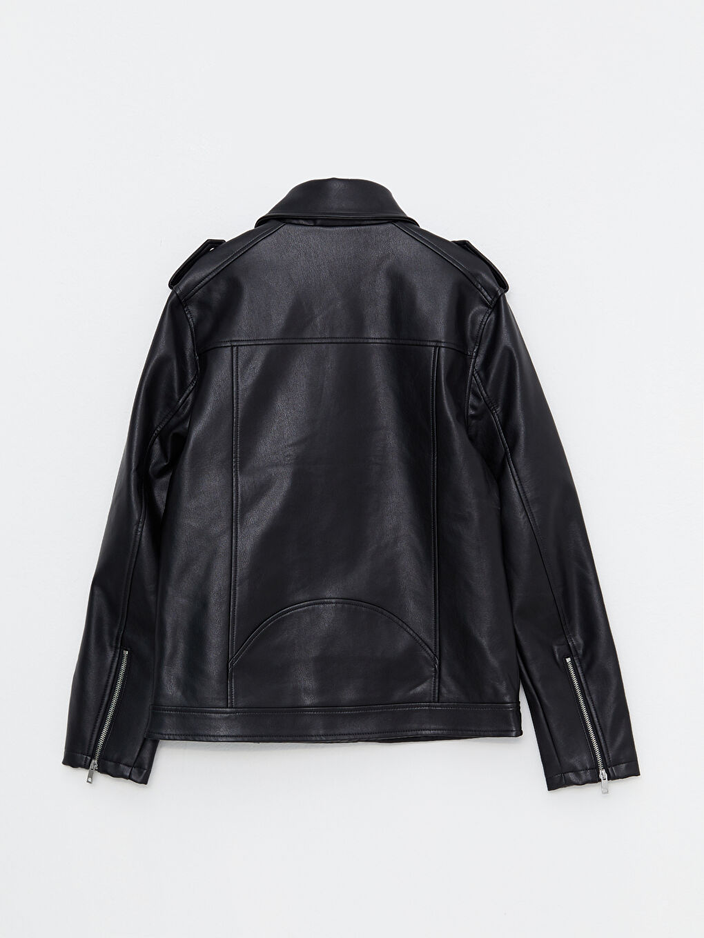 Siyah Slim Fit Gömlek Yaka Erkek Deri Görünümlü Mont-6