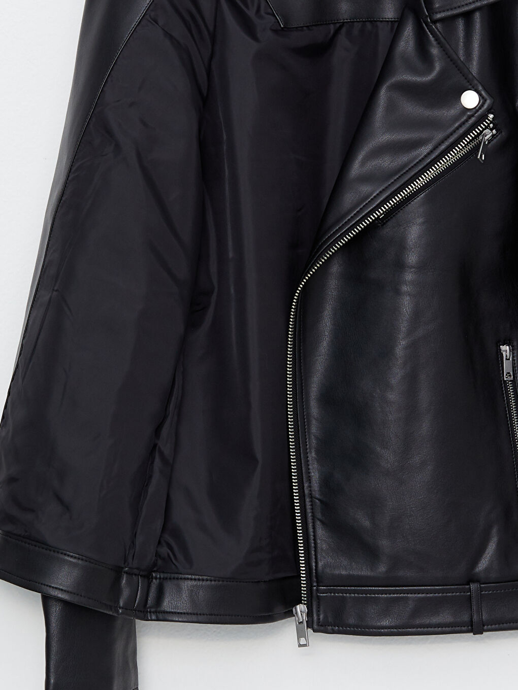 Siyah Slim Fit Gömlek Yaka Erkek Deri Görünümlü Mont-7