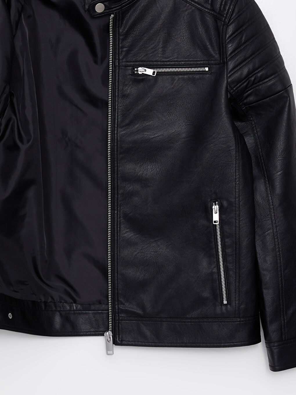 Slim Fit Funnel Neck Men's Faux Leather Coat-6