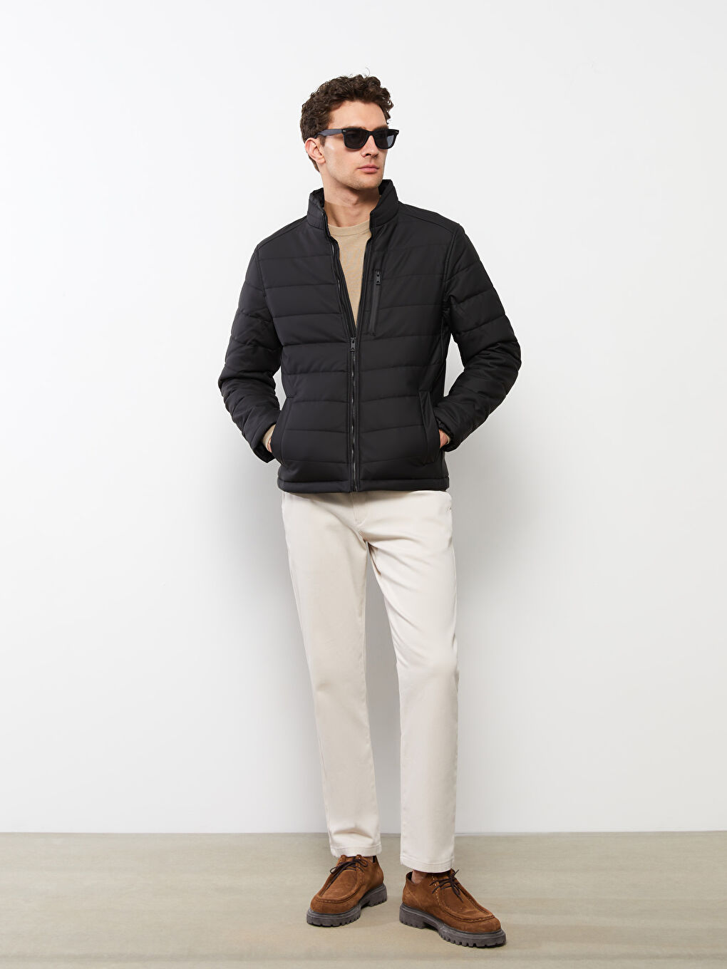 Standard Fit Collared Neck Men's Leather Look Coat