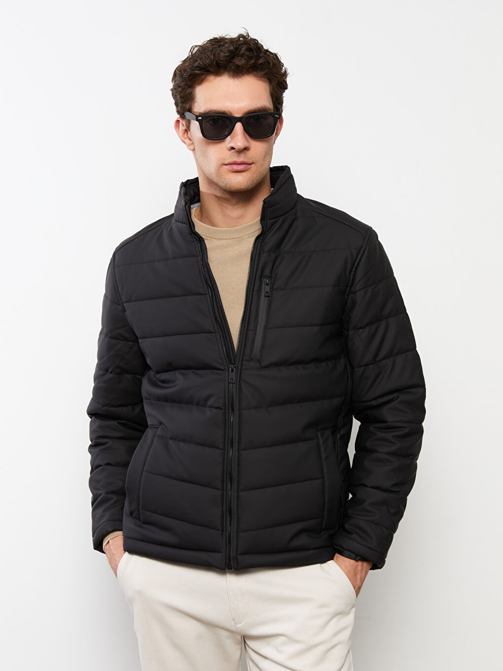 Standard Fit Collared Neck Men's Leather Look Coat-1