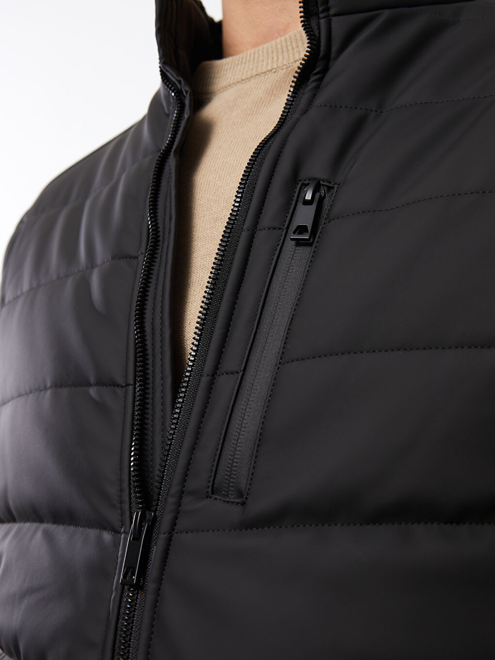 Standard Fit Collared Neck Men's Leather Look Coat-3