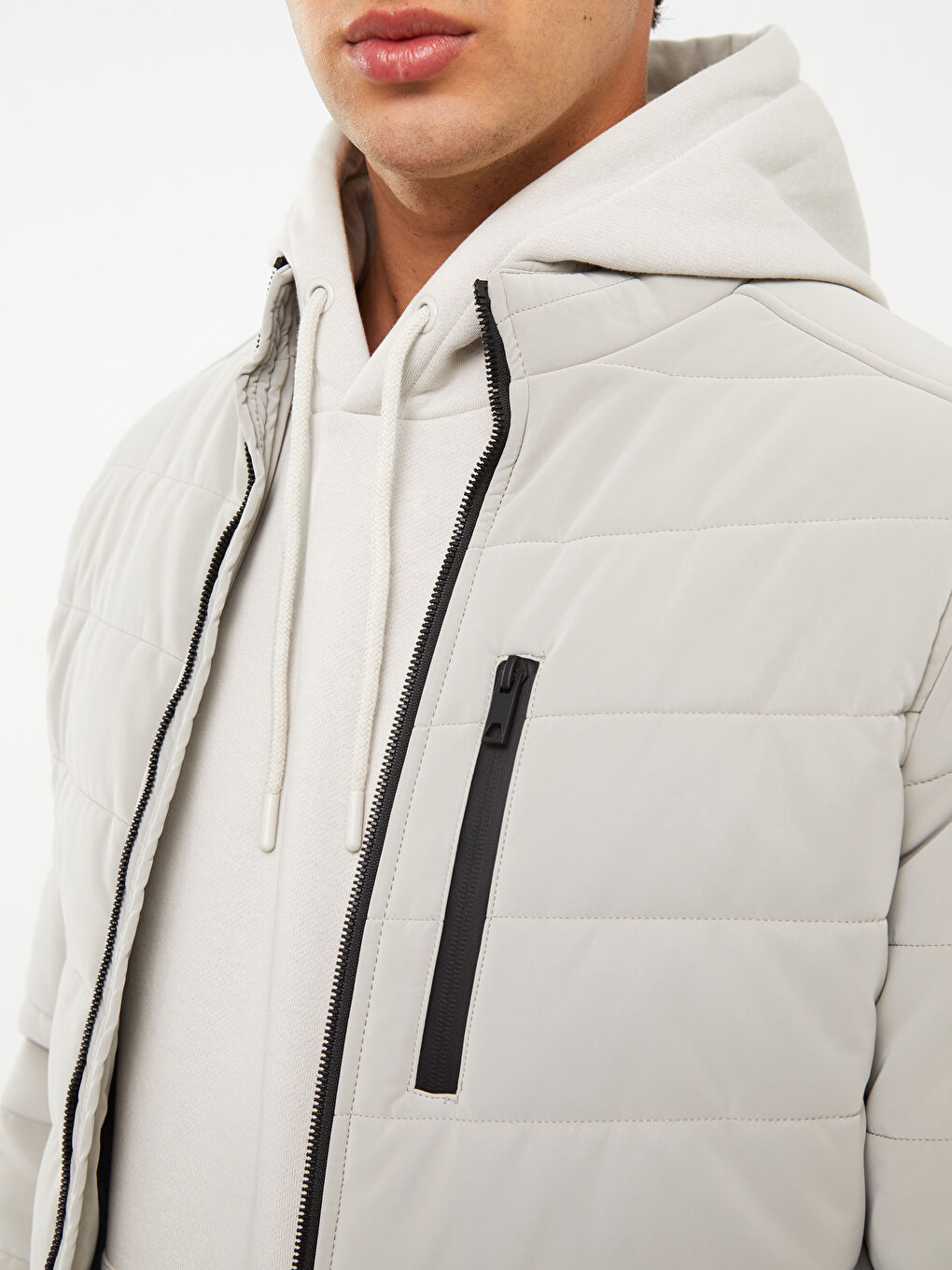 Bej Standart Kalıp Dik Yaka Erkek Deri Görünümlü Mont-2