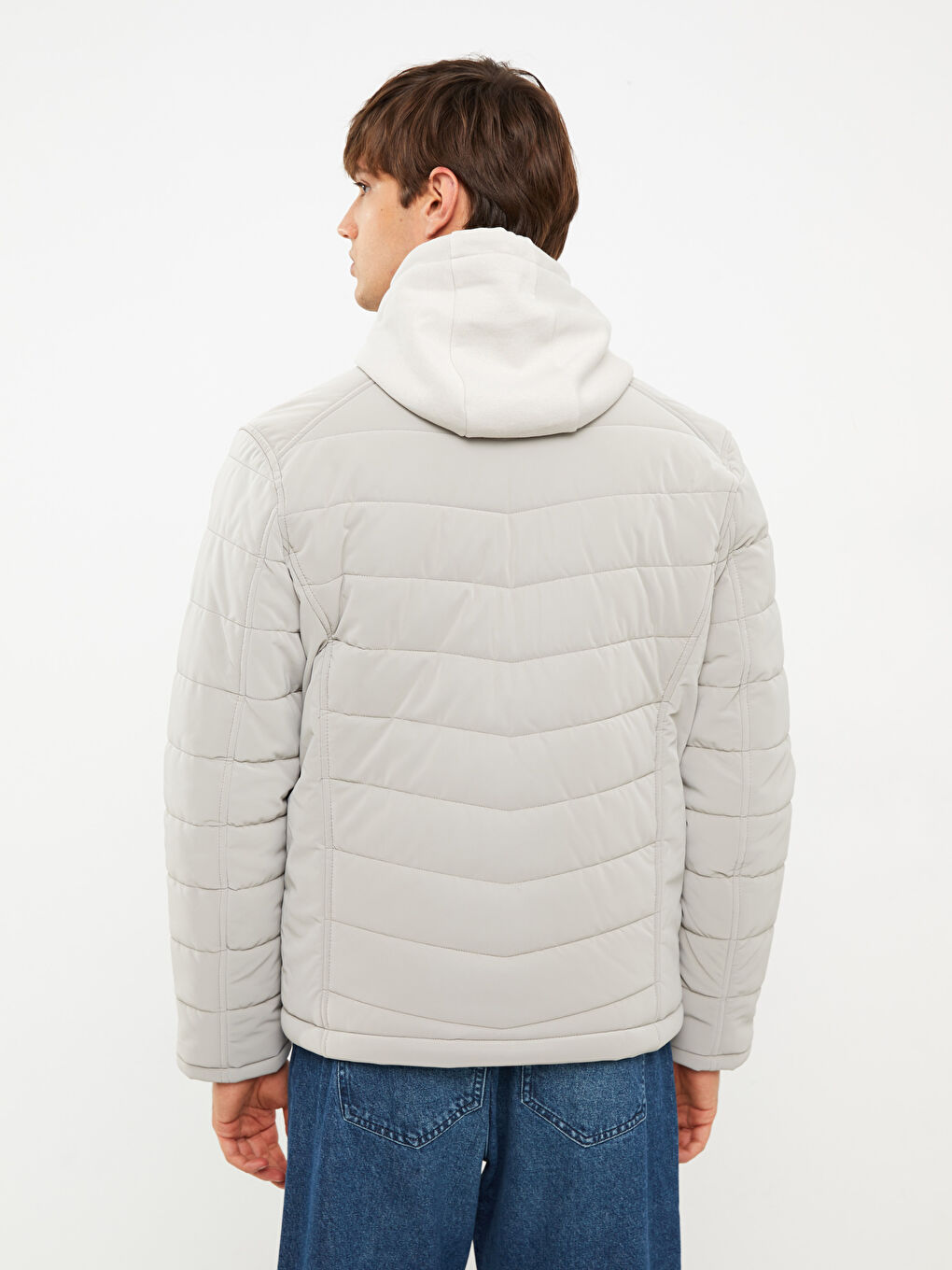 Bej Standart Kalıp Dik Yaka Erkek Deri Görünümlü Mont-4