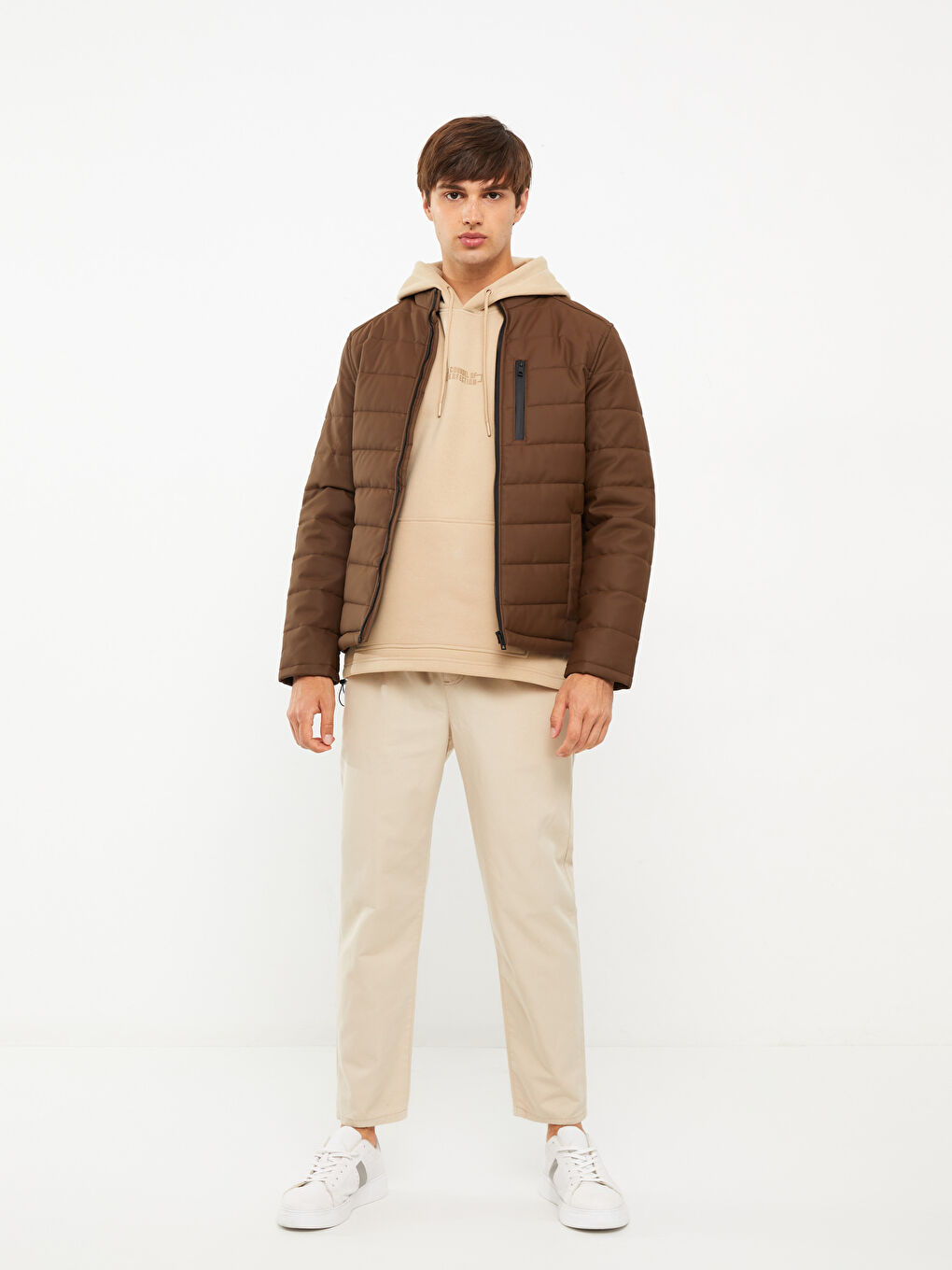 Kahverengi Standart Kalıp Dik Yaka Erkek Deri Görünümlü Mont