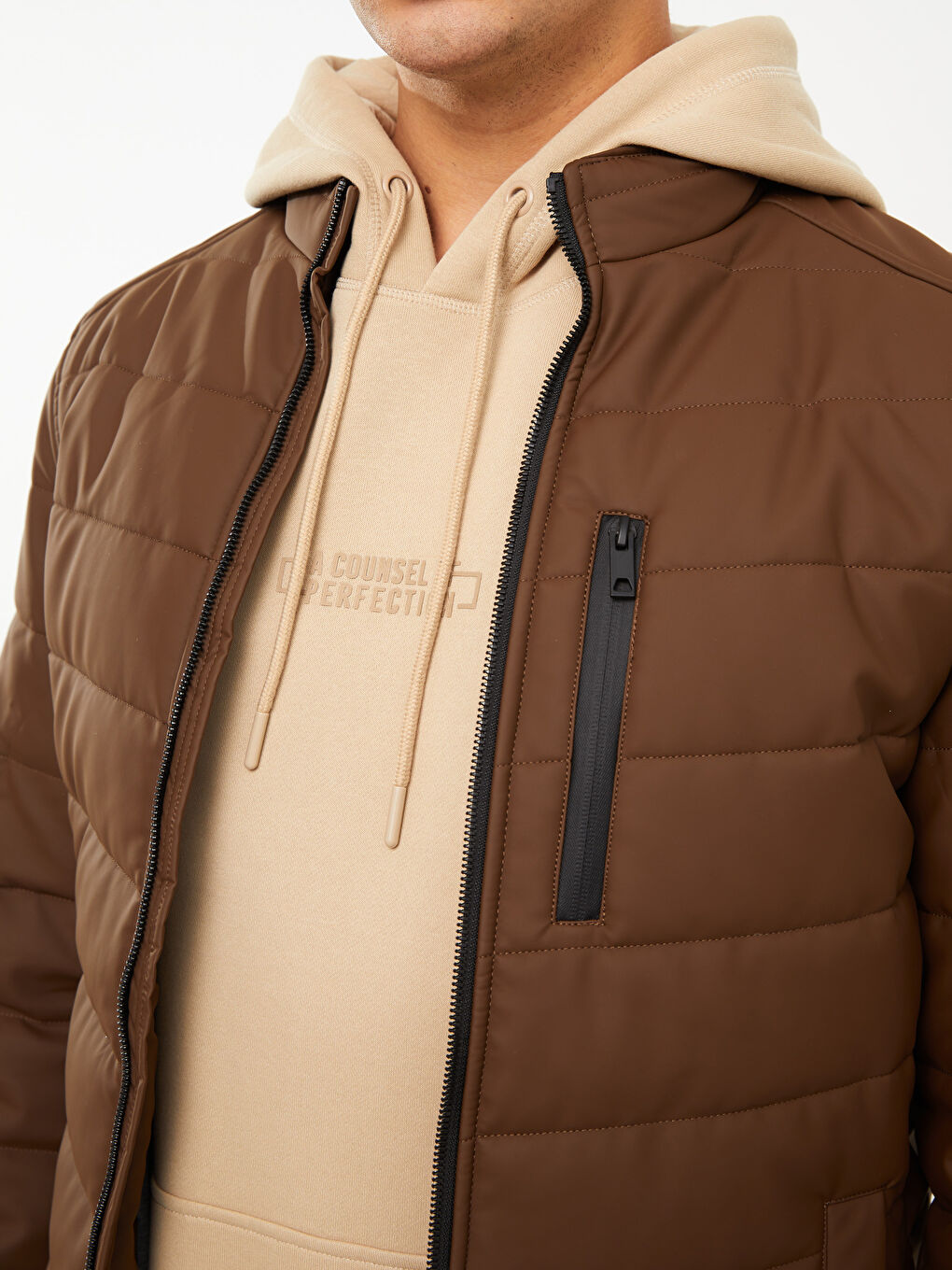 Kahverengi Standart Kalıp Dik Yaka Erkek Deri Görünümlü Mont-2