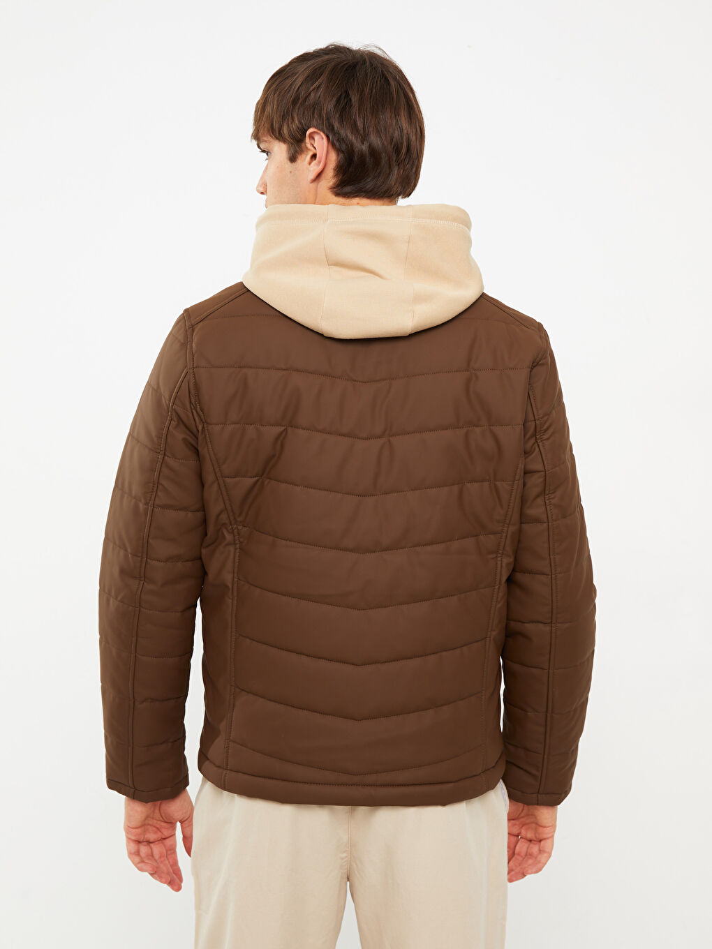 Kahverengi Standart Kalıp Dik Yaka Erkek Deri Görünümlü Mont-4