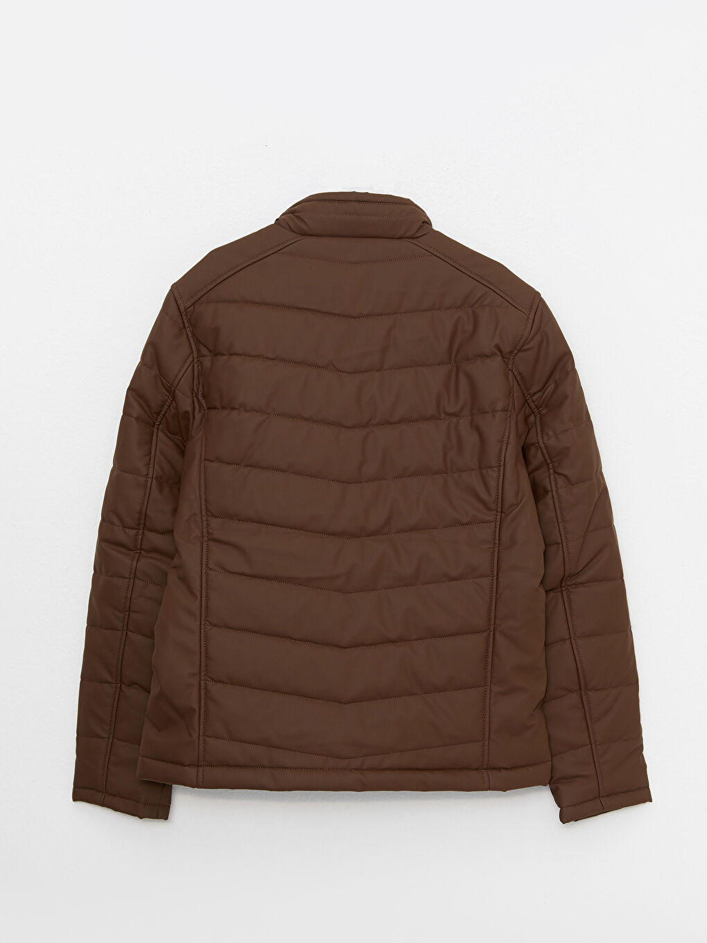 Kahverengi Standart Kalıp Dik Yaka Erkek Deri Görünümlü Mont-6