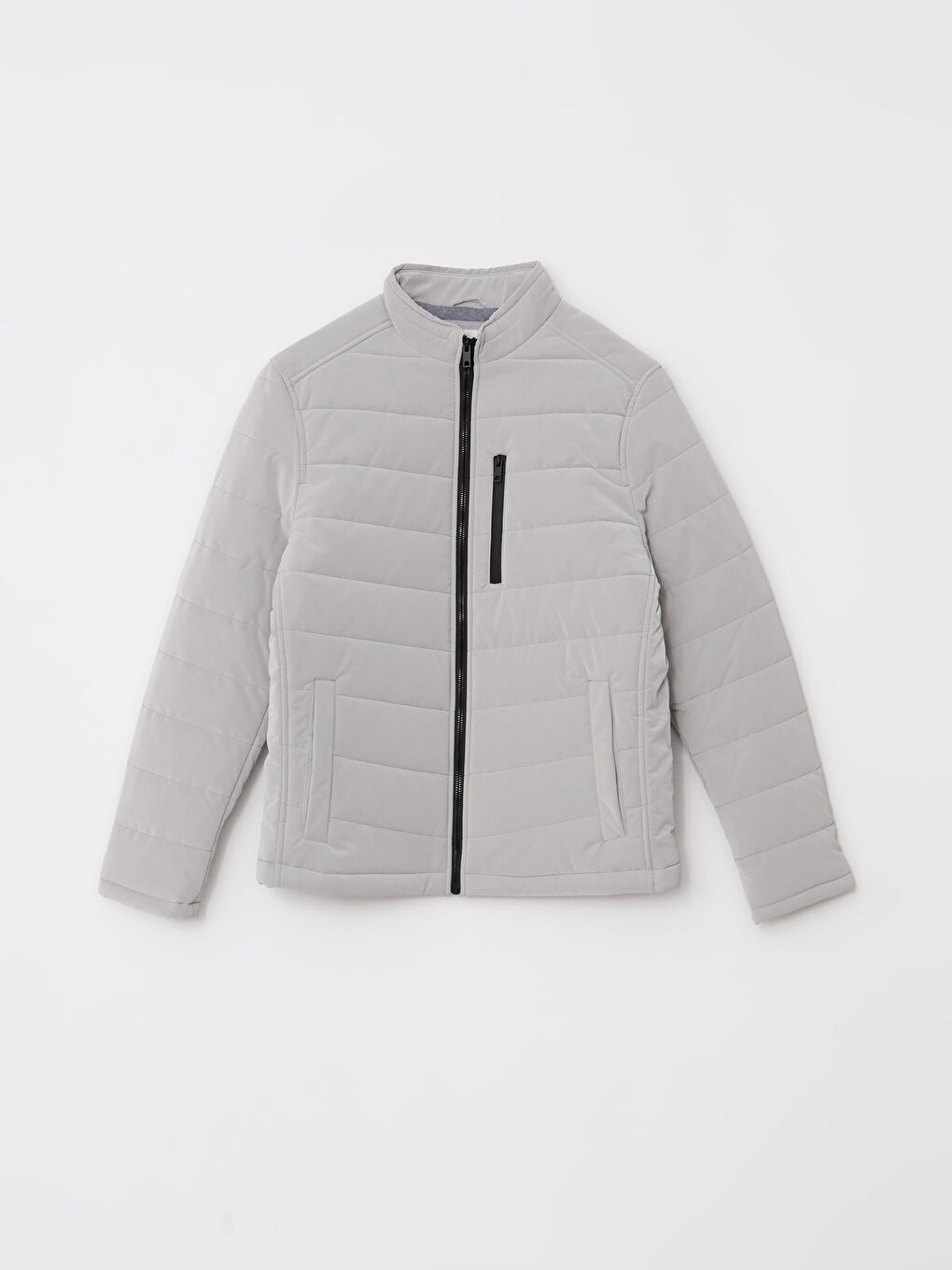 Bej Standart Kalıp Dik Yaka Erkek Deri Görünümlü Mont-5