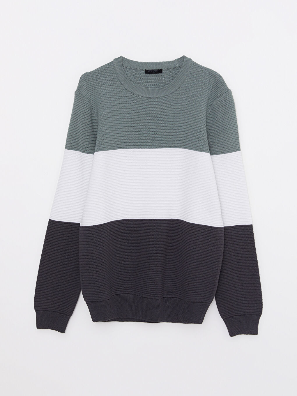 Yeşil Bisiklet Yaka Uzun Kollu Renk Bloklu Erkek Triko Kazak-5