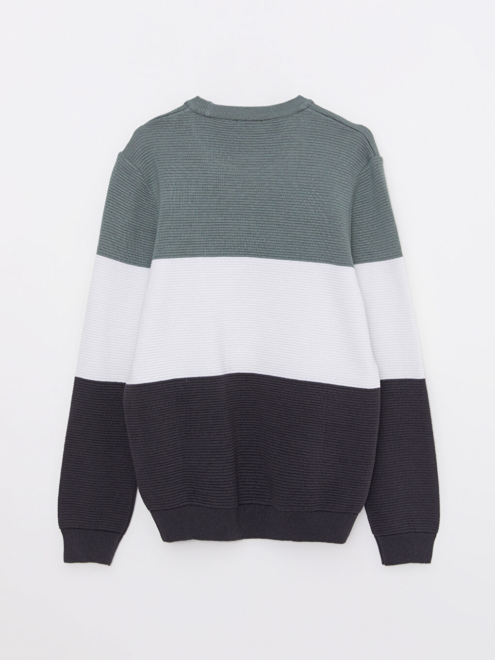 Yeşil Bisiklet Yaka Uzun Kollu Renk Bloklu Erkek Triko Kazak-6