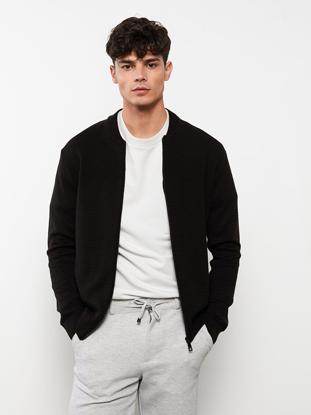 Cardigan pentru Bărbați cu Guler Colegiu, Croială Standard-1