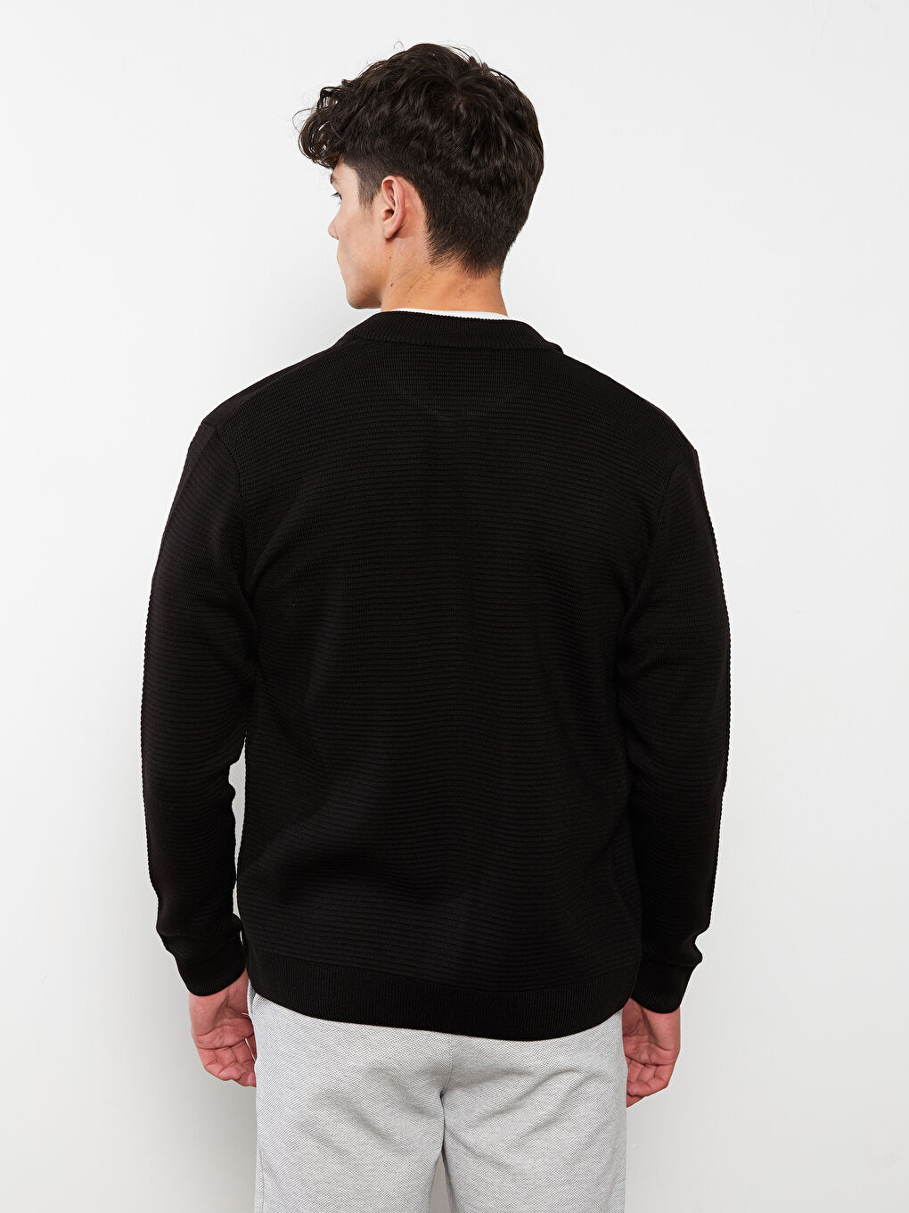 Cardigan pentru Bărbați cu Guler Colegiu, Croială Standard-4