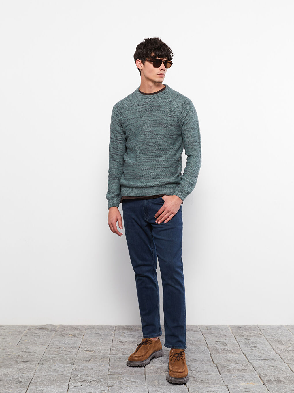 Crew Neck Long Sleeve Men's Tricot Sweater
