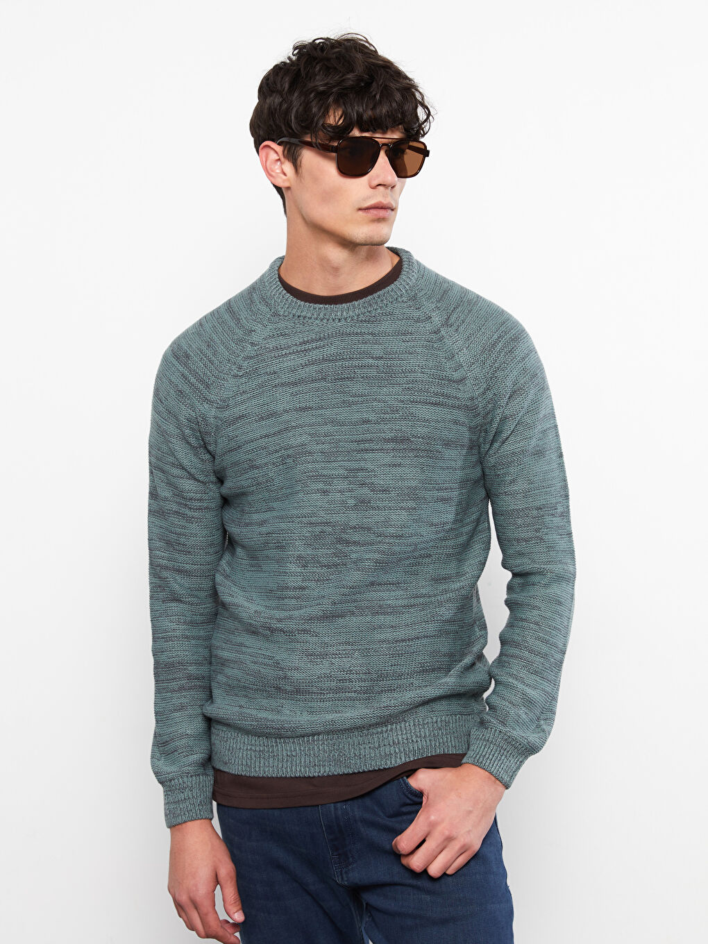 Crew Neck Long Sleeve Men's Tricot Sweater-1
