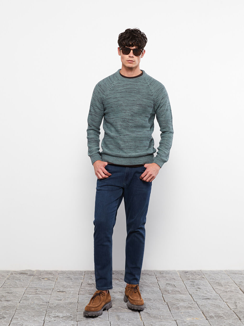 Crew Neck Long Sleeve Men's Tricot Sweater-2