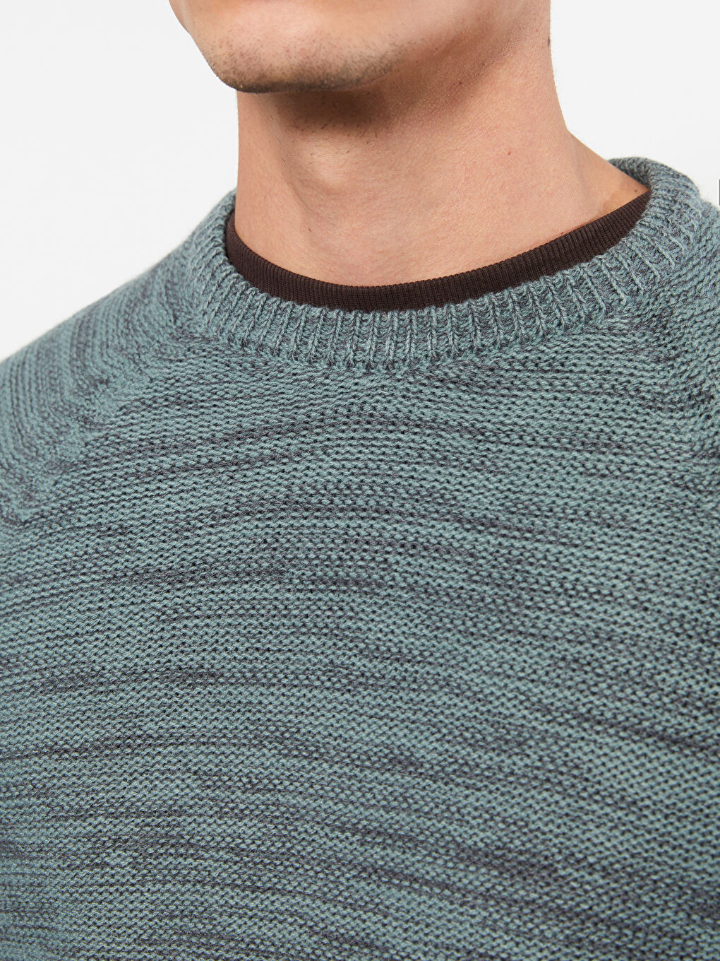 Crew Neck Long Sleeve Men's Tricot Sweater-3