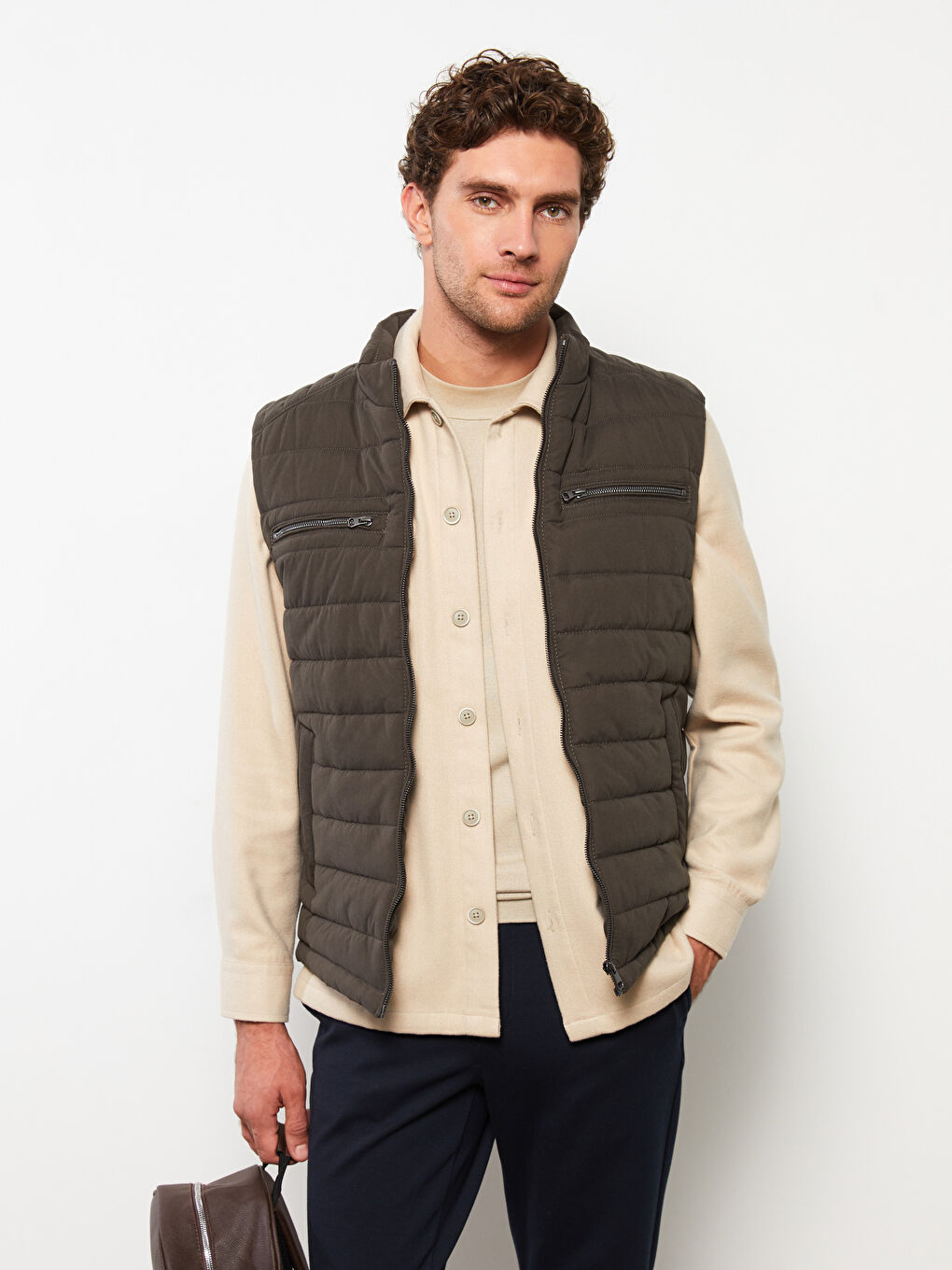 Haki Standart Kalıp Dik Yaka Erkek Yelek