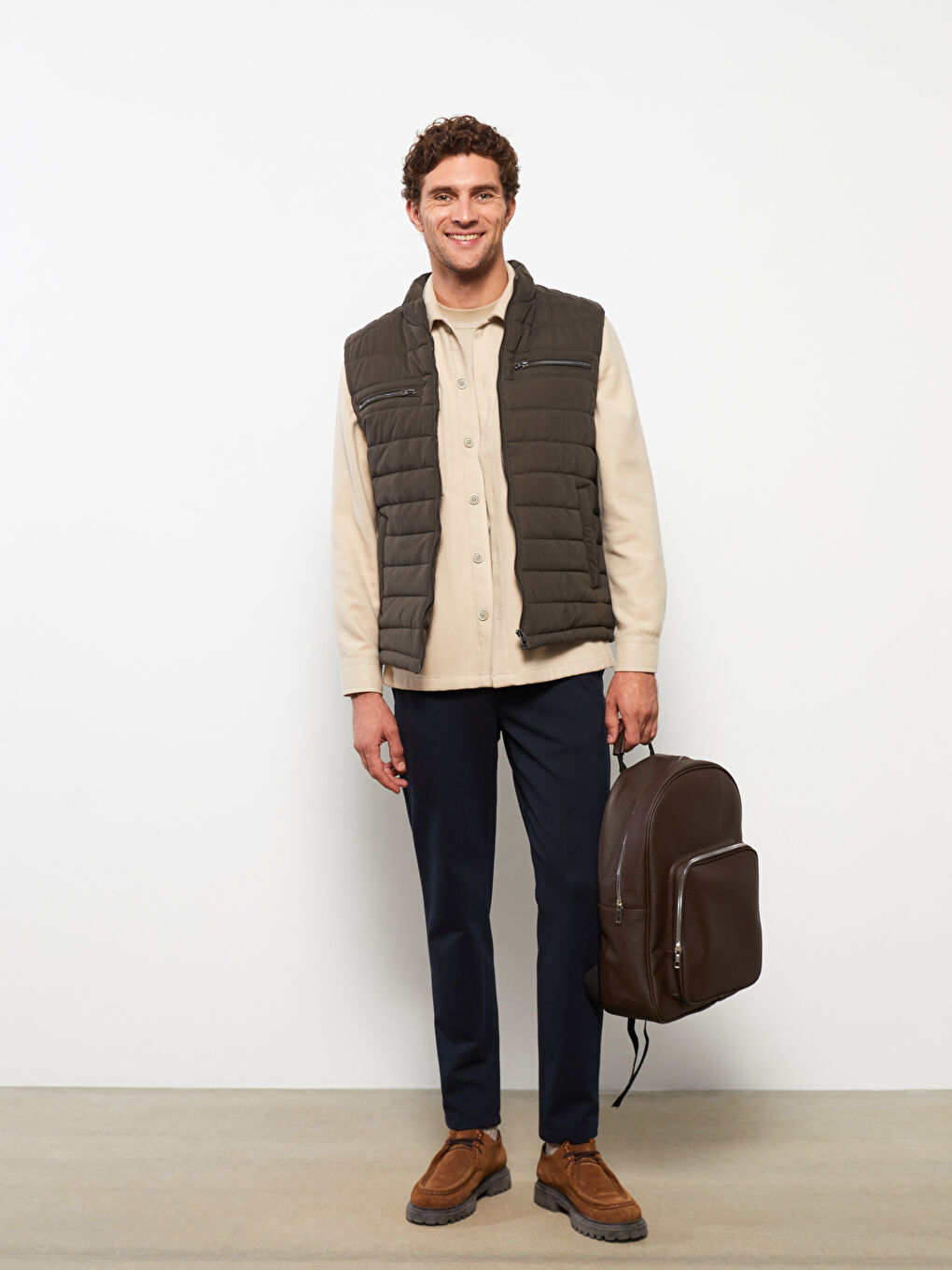 Haki Standart Kalıp Dik Yaka Erkek Yelek-1