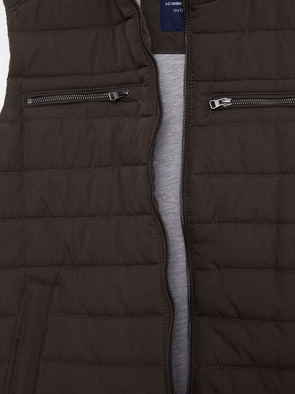 Haki Standart Kalıp Dik Yaka Erkek Yelek-7