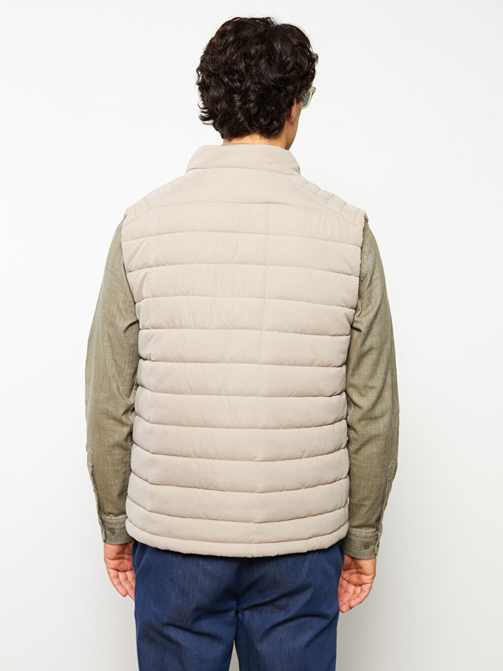 Bej Standart Kalıp Dik Yaka Erkek Yelek-4