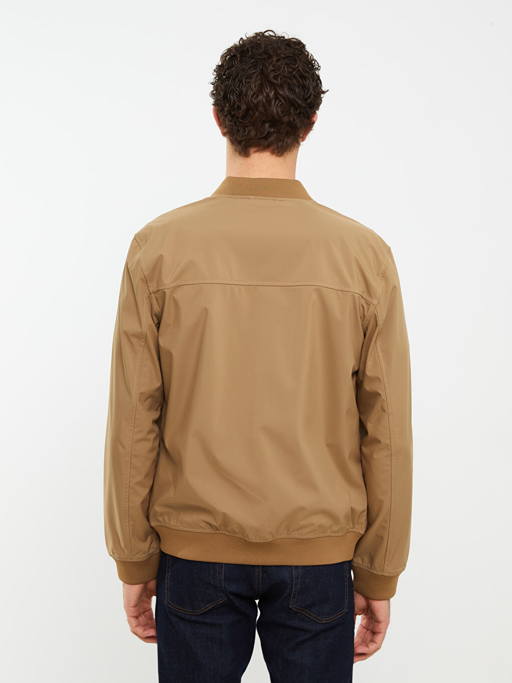 Ерлерге арналған стандартты пішім колледж жағалы бомбер күртке-6