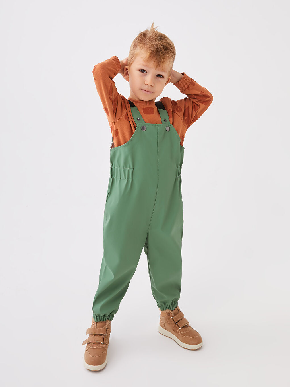 Yeşil Kare Yaka Unisex Bebek Yağmurluk Salopet