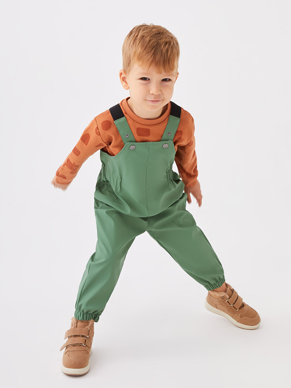 Yeşil Kare Yaka Unisex Bebek Yağmurluk Salopet-1