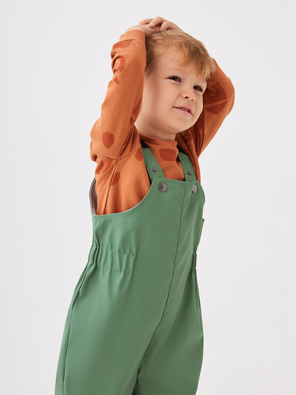 Yeşil Kare Yaka Unisex Bebek Yağmurluk Salopet-2