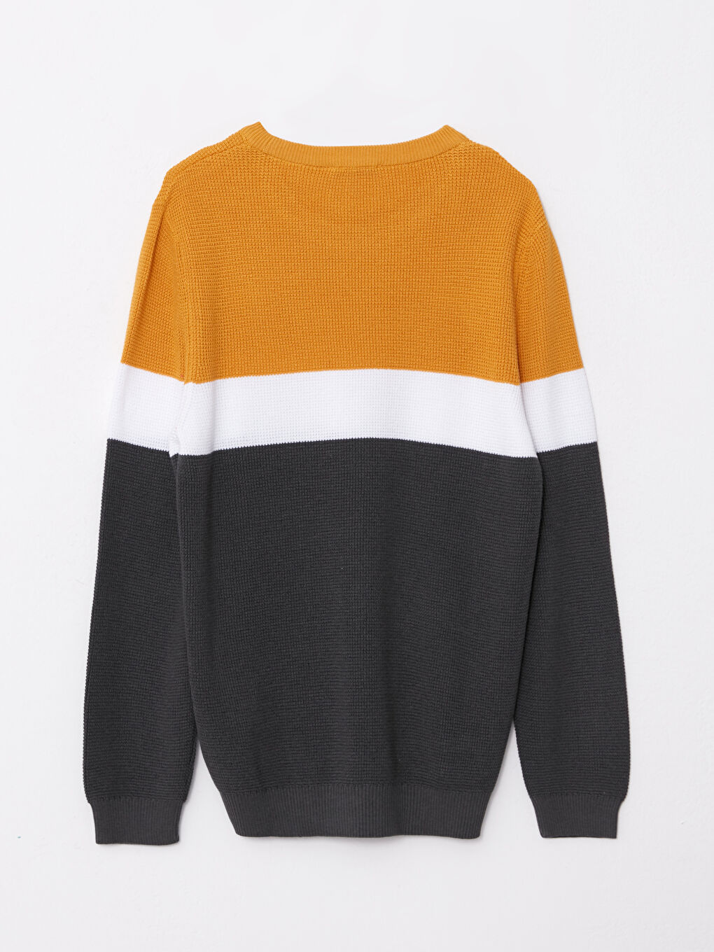 Sarı Bisiklet Yaka Uzun Kollu Renk Bloklu Erkek Triko Kazak-6