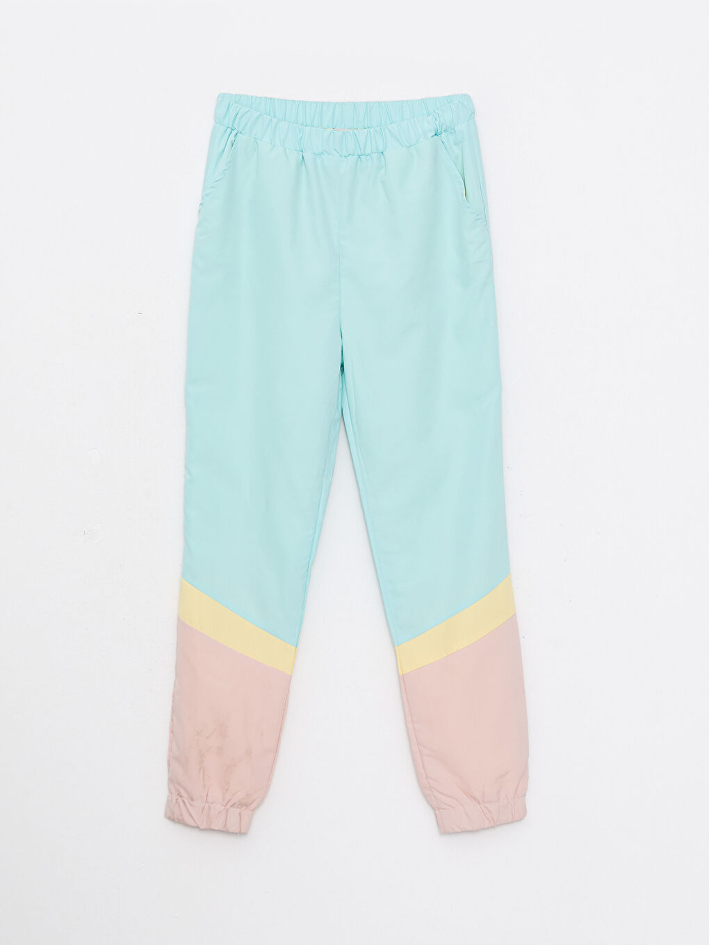 Turkuaz Dik Yaka Renk Bloklu Uzun Kollu Kız Çocuk Sweatshirt ve Eşofman Altı-2