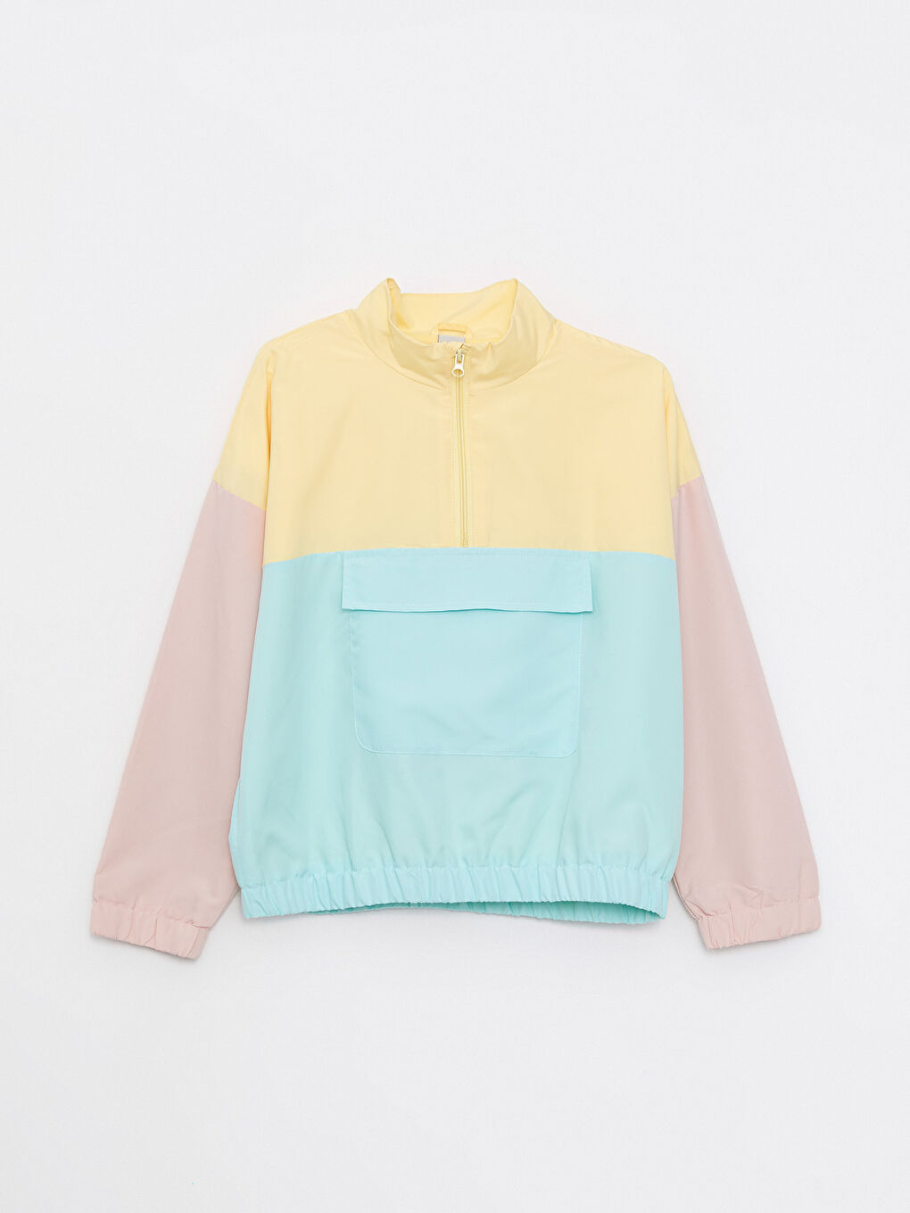 Turkuaz Dik Yaka Renk Bloklu Uzun Kollu Kız Çocuk Sweatshirt ve Eşofman Altı-1