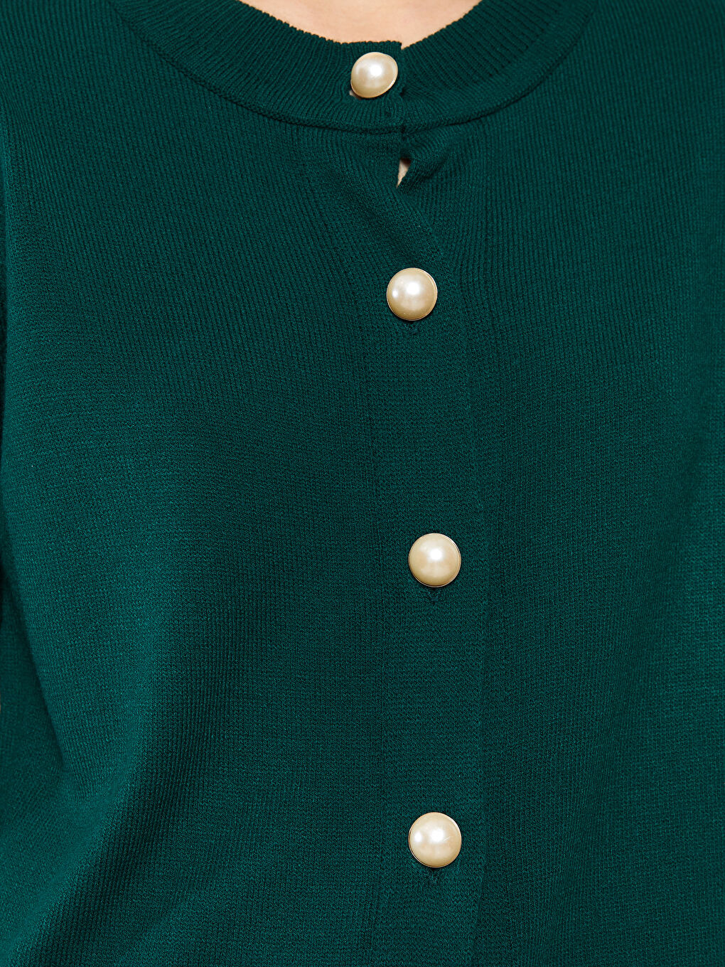 كارديجان تريكو كم طويل سادة بياقة دائرية للسيدات-5