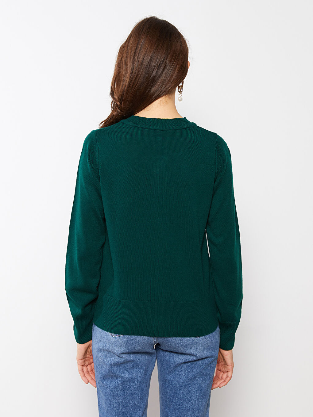 كارديجان تريكو كم طويل سادة بياقة دائرية للسيدات-6