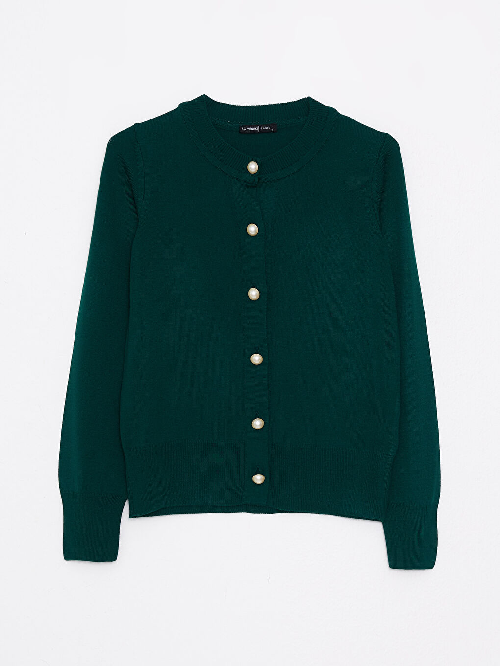 كارديجان تريكو كم طويل سادة بياقة دائرية للسيدات-7