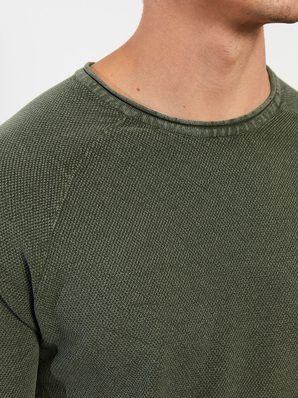 Crew Neck Long Sleeve Men's Tricot Sweater-1